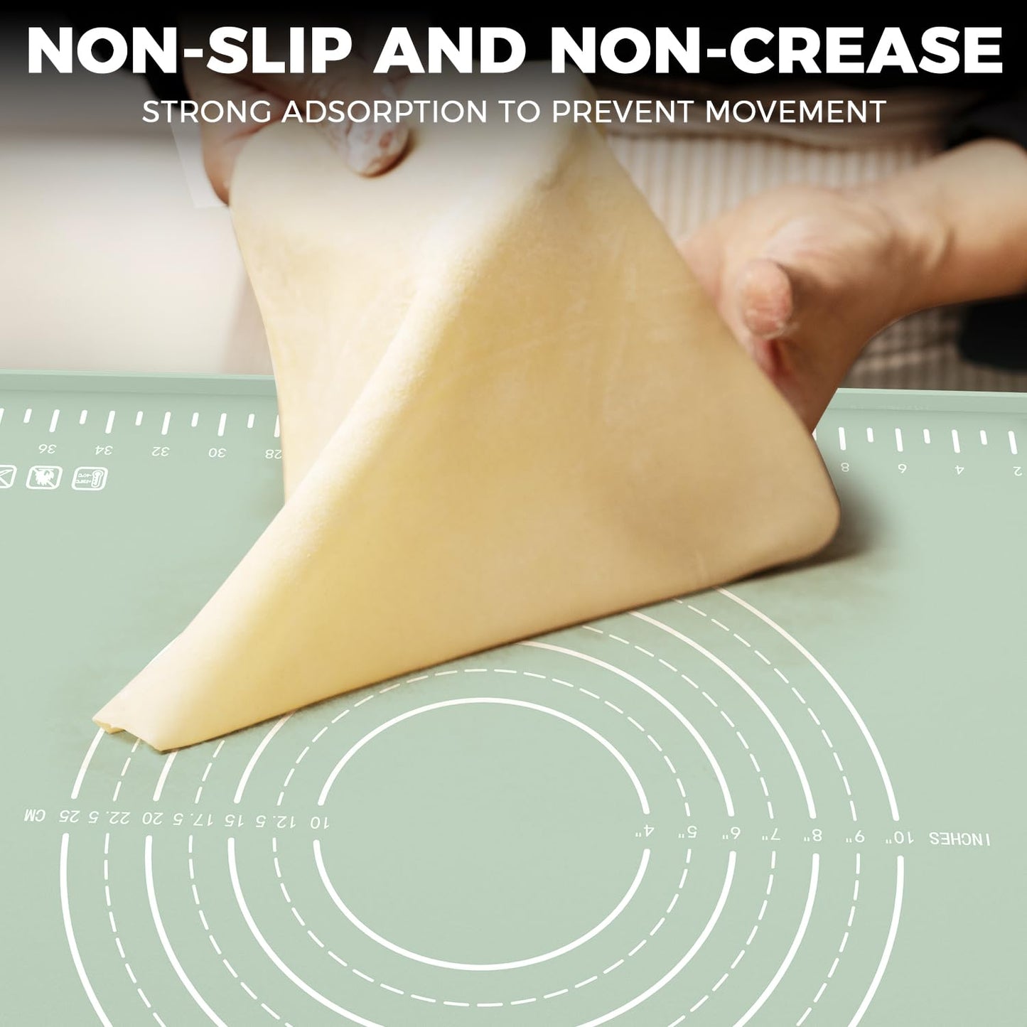 Thick Raised-Edge Silicone Pastry Mat | 24 × 16-Inch Non-Slip Dough Mat, Measuring Baking Mat & Non-Stick Countertop Mat