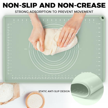 Thick Raised-Edge Silicone Pastry Mat | 24 × 16-Inch Non-Slip Dough Mat, Measuring Baking Mat & Non-Stick Countertop Mat