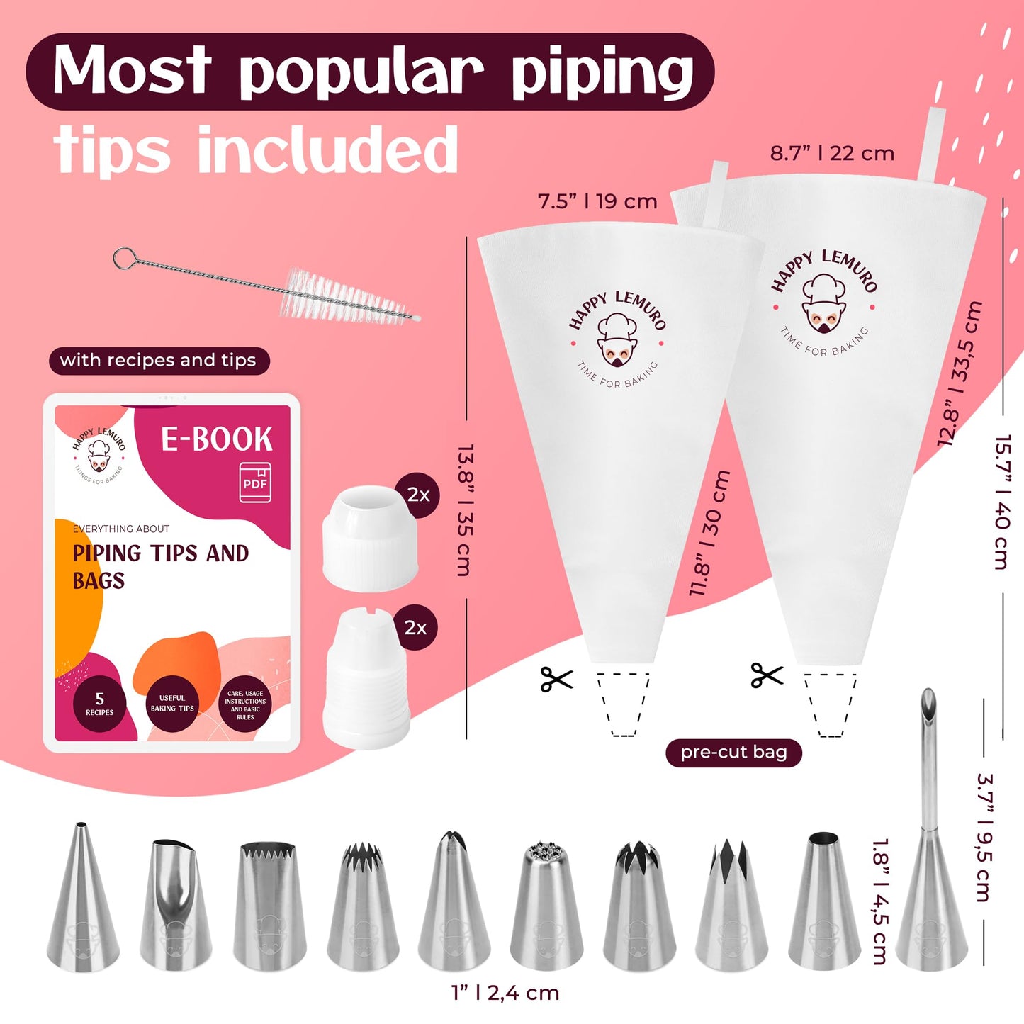 12-Piece Large Piping Tip Set | Cake Decorating Tools, Icing Bag & Baking Accessories