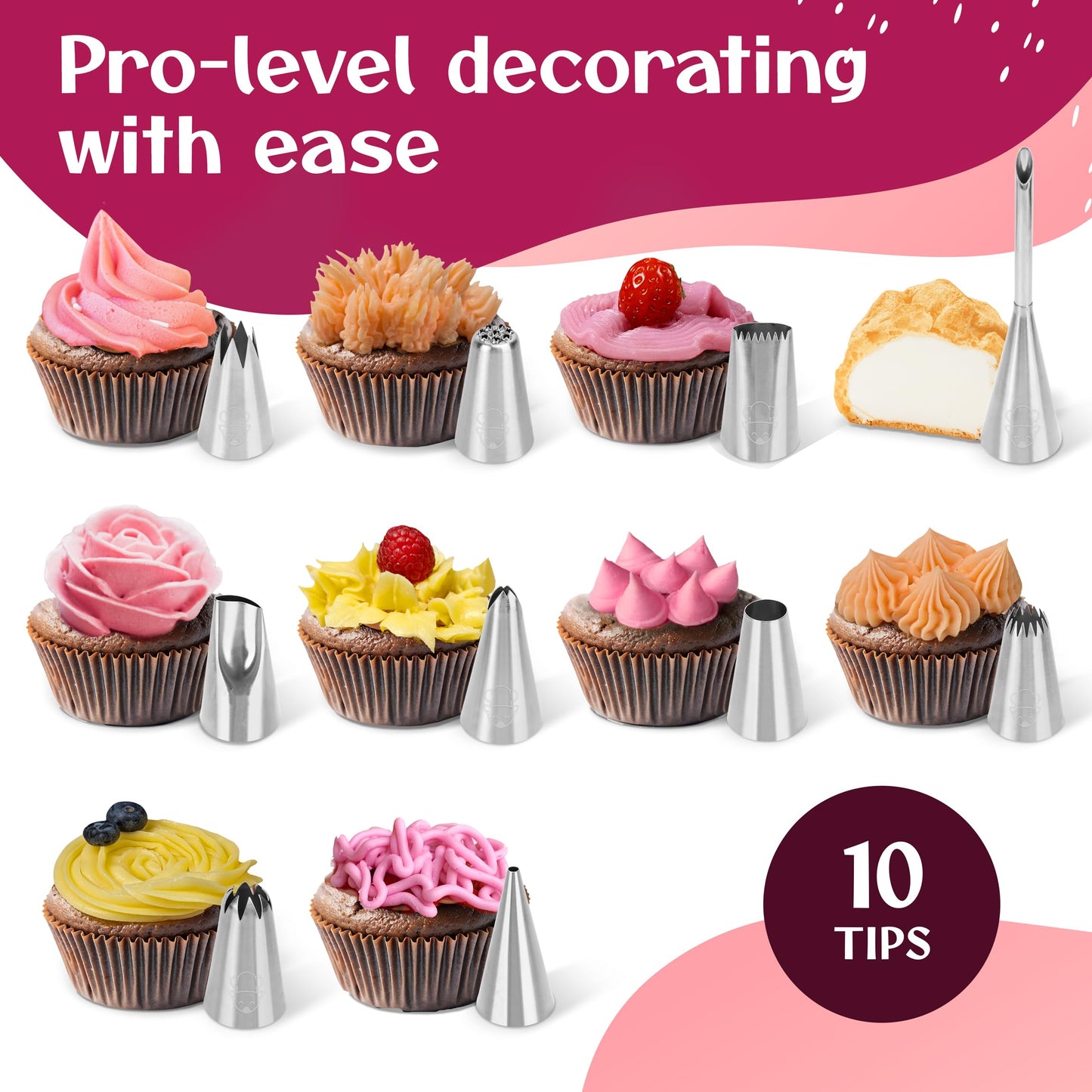 12-Piece Large Piping Tip Set | Cake Decorating Tools, Icing Bag & Baking Accessories