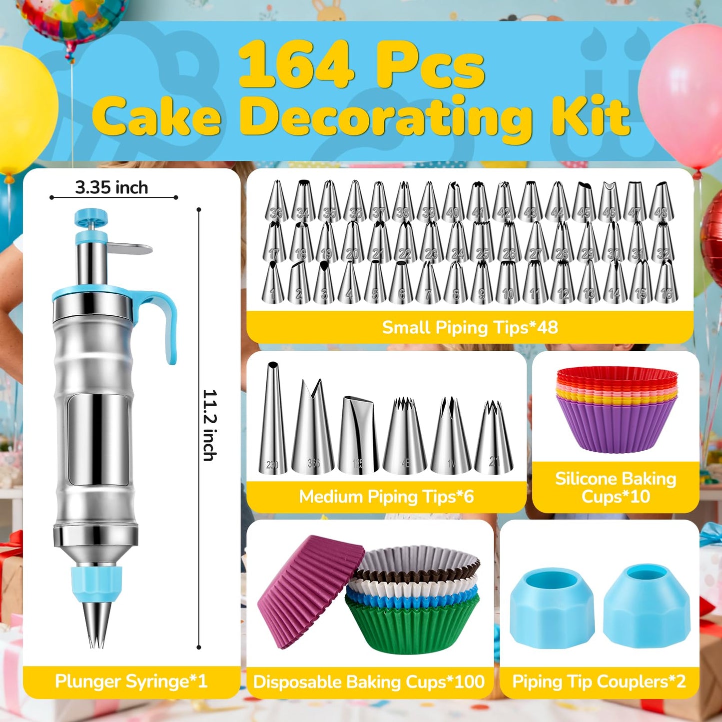 164-Piece Cake Decorating Kit – Icing Gun, Piping Tips & Baking Set