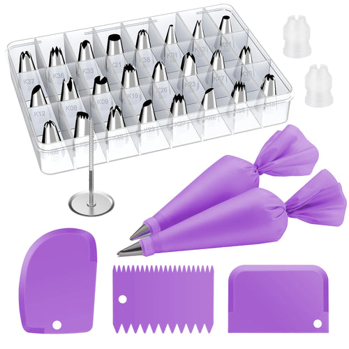 36-Piece Cake Decorating Kit | 24 Piping Tips, Reusable Icing Bags & Baking Tools