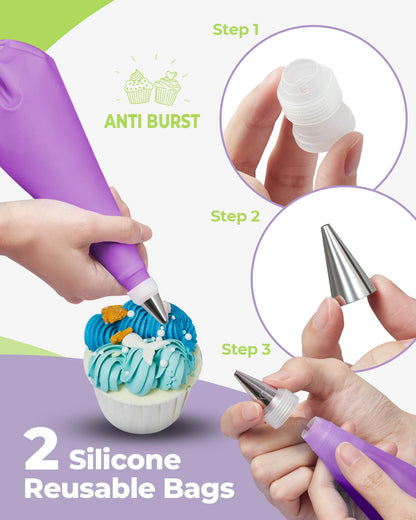 36-Piece Cake Decorating Kit | 24 Piping Tips, Reusable Icing Bags & Baking Tools