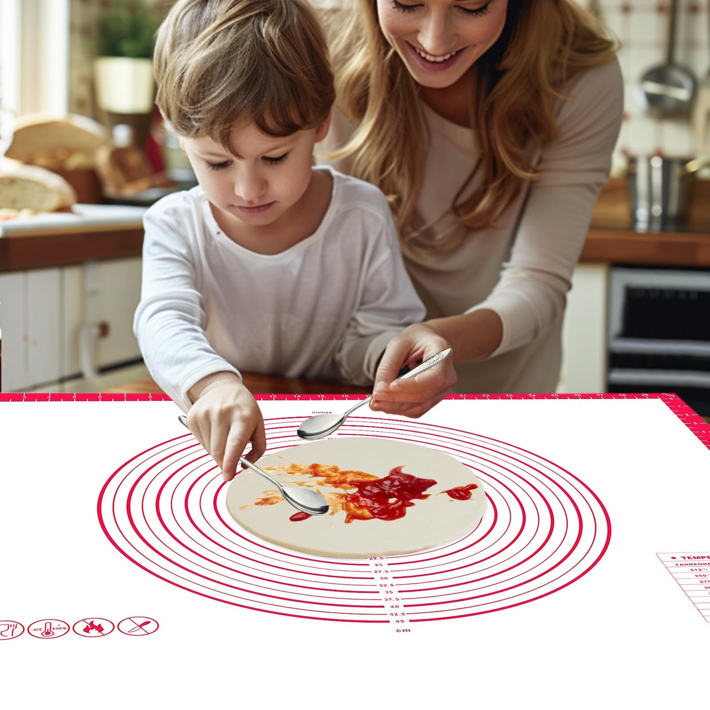 Thick Silicone Pastry Mat | Measuring Dough Mat, Non-Slip Rolling Mat & Kitchen Work Surface