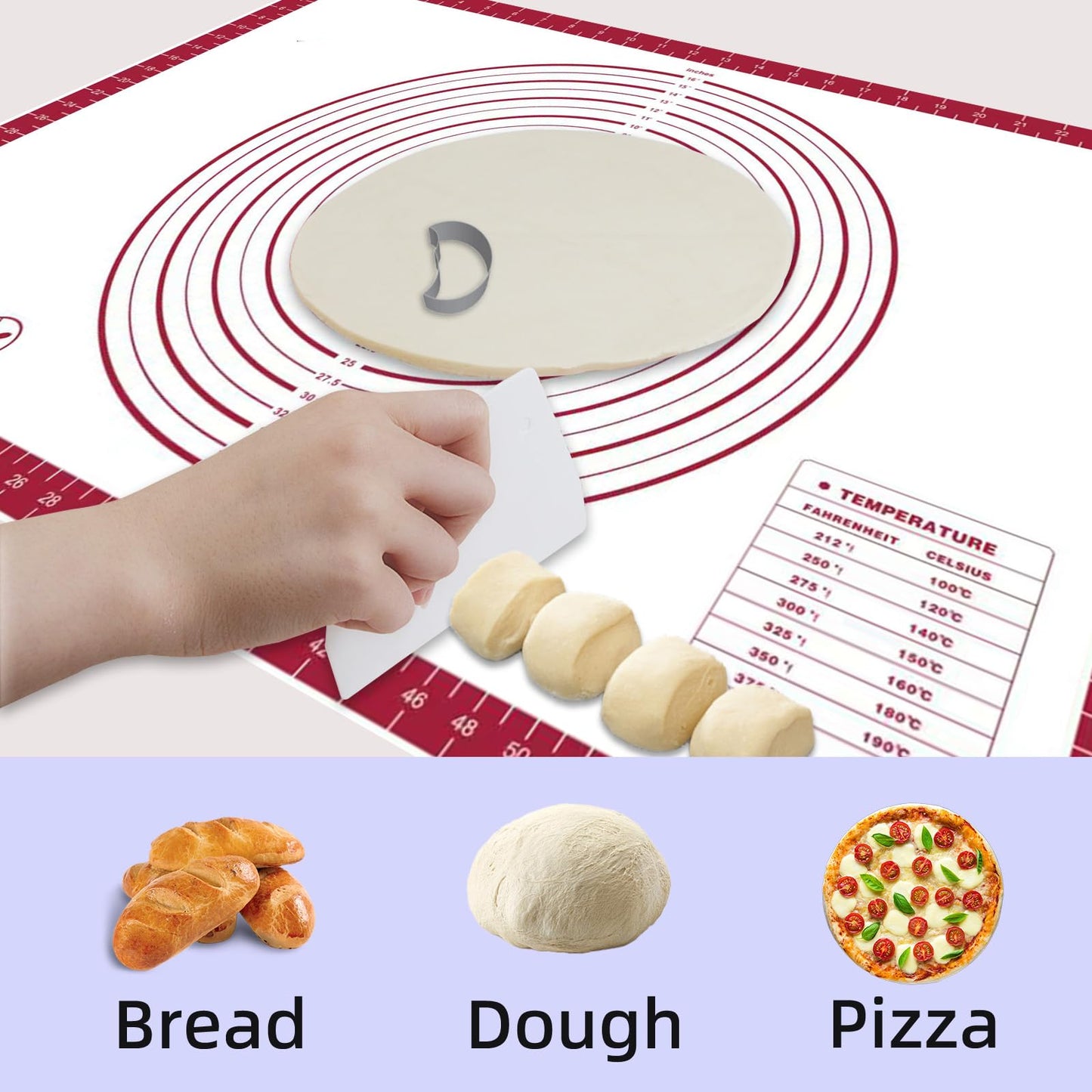 Thick Silicone Pastry Mat | Measuring Dough Mat, Non-Slip Rolling Mat & Kitchen Work Surface