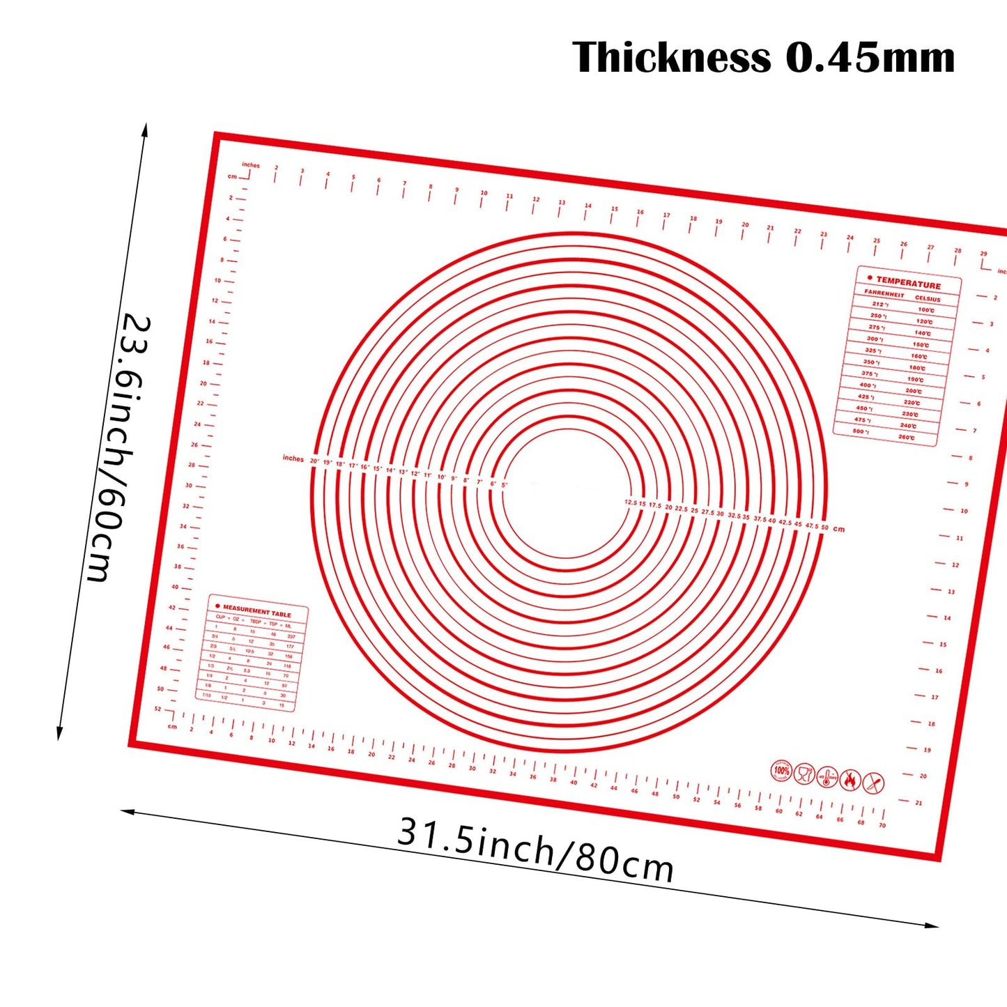 Thick Silicone Pastry Mat | Measuring Dough Mat, Non-Slip Rolling Mat & Kitchen Work Surface