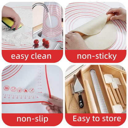 Thick Silicone Pastry Mat | Measuring Dough Mat, Non-Slip Rolling Mat & Kitchen Work Surface