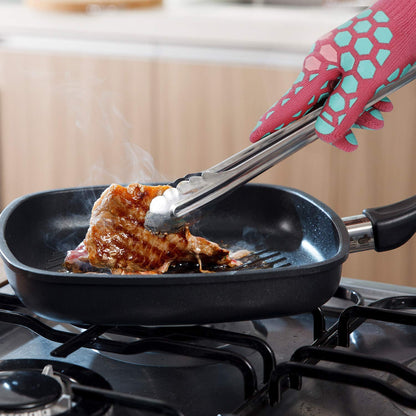 2-Pack Heat-Resistant Cooking Gloves | Non-Slip Silicone Oven Gloves & Five-Finger BBQ Gloves