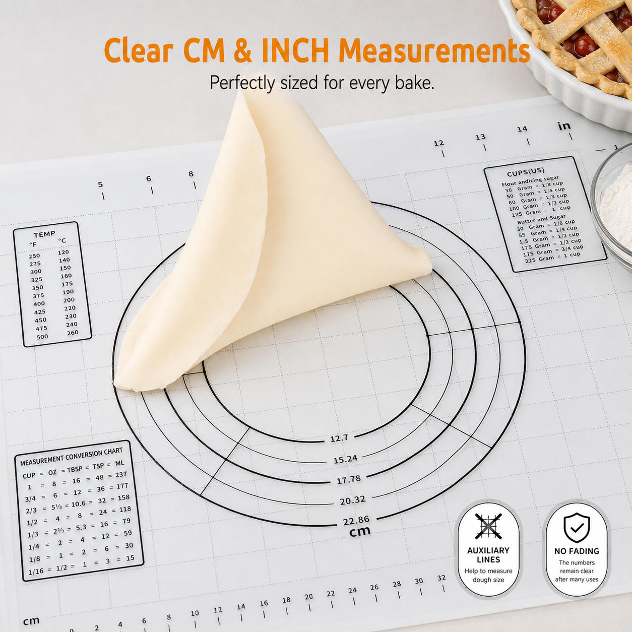 Clear Platinum Silicone Pastry Mat | Raised-Edge Dough Mat, Dual-Scale Non-Slip Baking Mat