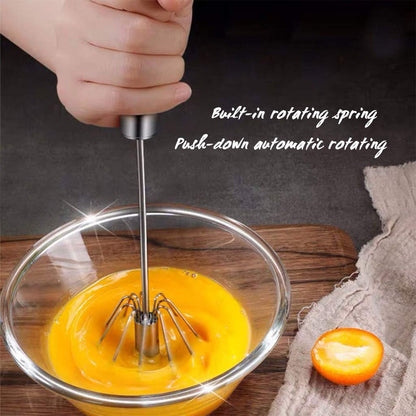 12-Inch Semi-Automatic Whisk | Push-Rotating Stainless Steel Egg Beater & Hand Mixer