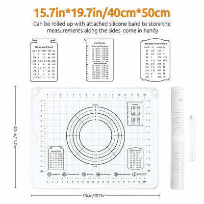 Clear Platinum Silicone Pastry Mat | Raised-Edge Dough Mat, Dual-Scale Non-Slip Baking Mat
