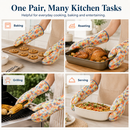 932°F Extreme Heat-Resistant Silicone Oven Gloves | Non-Slip BBQ, Cooking & Grilling Gloves