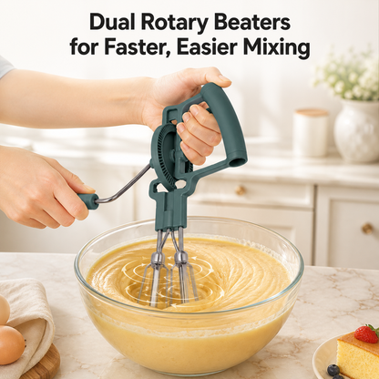 Manual Hand-Crank Egg Beater Set | Dual Rotary Mixer, Stainless Steel Measuring Cup & Baking Tool