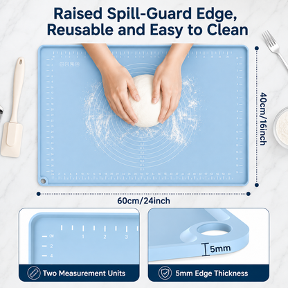 Large Silicone Pastry Mat | Measurement Dough-Rolling Mat, Non-Slip Baking Mat & Countertop Protector