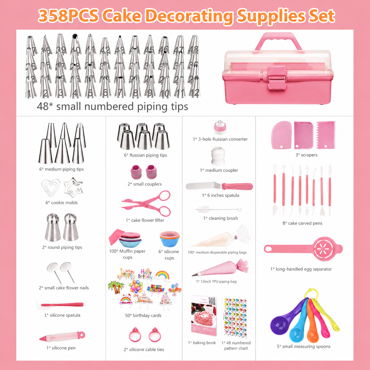 358-Piece Cake Decorating Kit | Piping Tips, Icing Bags, Baking Molds & Portable Storage Case