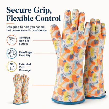 932°F Extreme Heat-Resistant Silicone Oven Gloves | Non-Slip BBQ, Cooking & Grilling Gloves