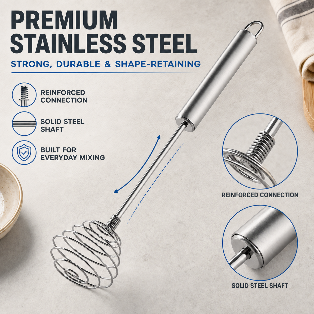 Stainless Steel Spring Whisk | Spiral Sauce Whisk, Egg Beater & Hand Mixing Tool