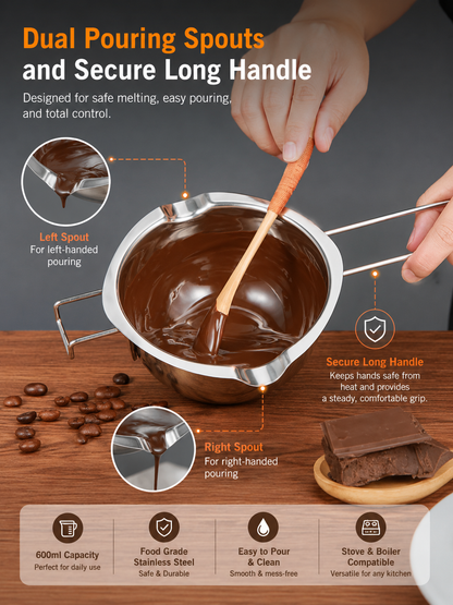 600ml Stainless Steel Chocolate Melting Pot | 304 Food-Grade Double Boiler, Butter & Candy Melting Bowl